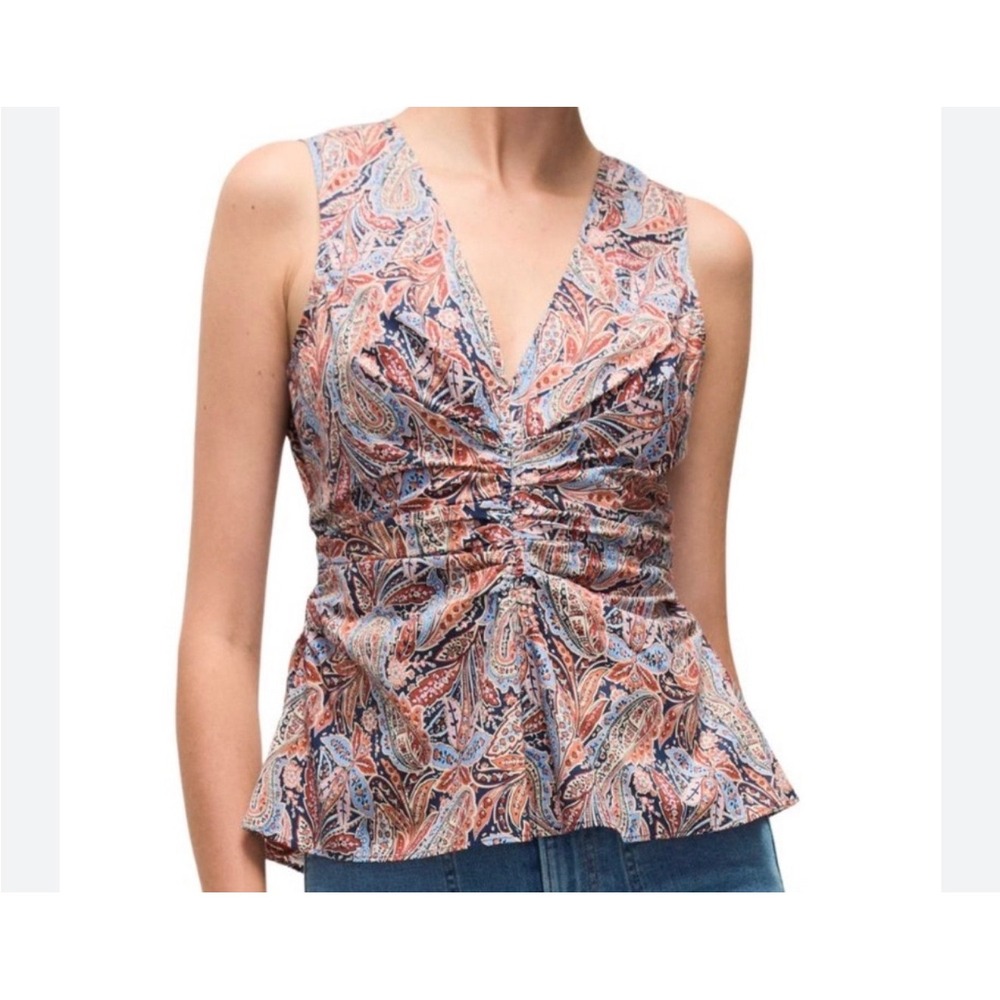 Veronica Beard Size 6 Aiden paisley print blouse boho sleeveless center ruched